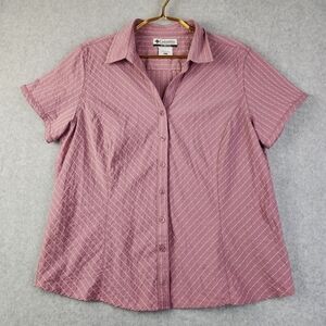 Columbia Womens Size XL Mauve Purple Stripe Short Sleeve Collared Button Shirt